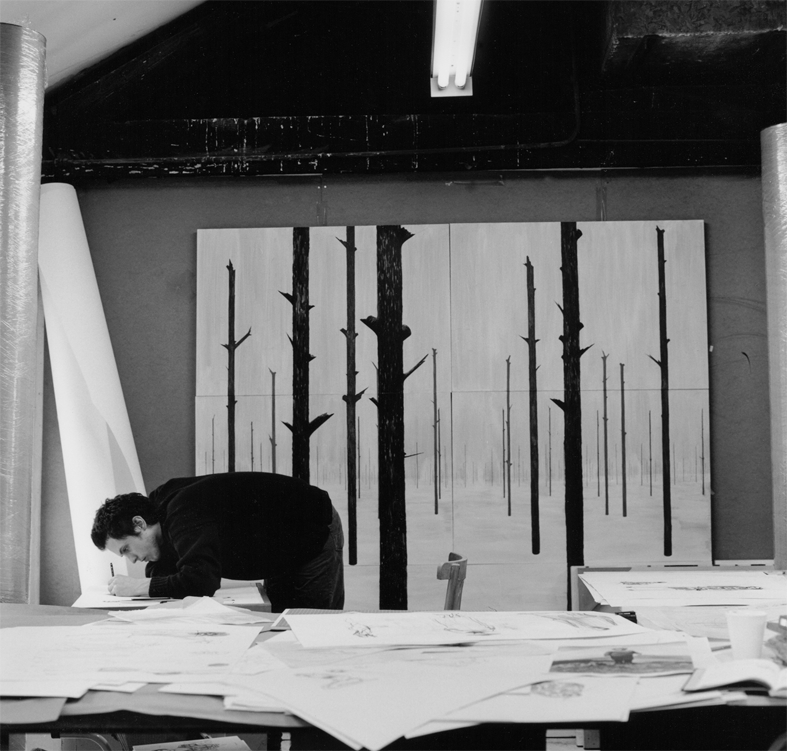 Artist Charles Avery working in his studio, 2007