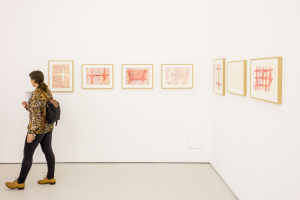 Installation image of Crossing the Circle, works on paper by Philippe Vandenberg, Drawing Room 2016.
